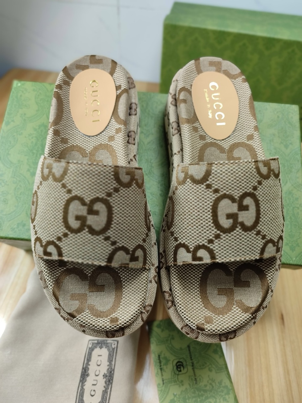 Gucci GG Supreme Monogram Platform Slide Sandals Women